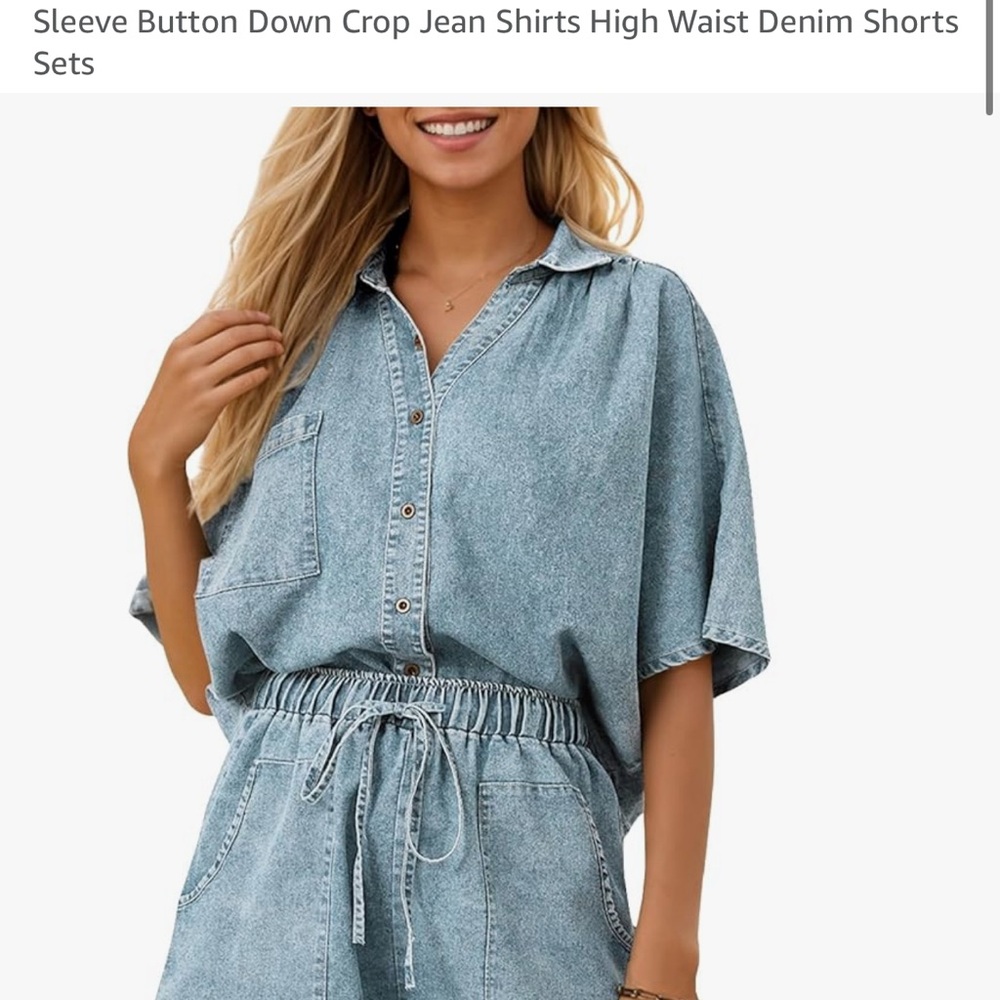 Denim Button-Up Shirt and Shorts Set